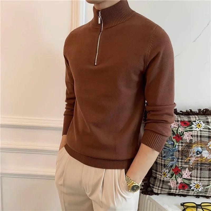 Half Zip Pullover Sweater in Brown