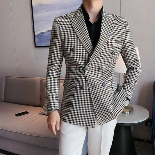 Slim Fit Double Breasted Dogtooth Blazer