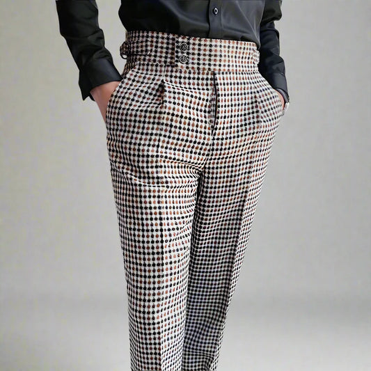 Slim Fit Dogtooth Adjustable Trousers 