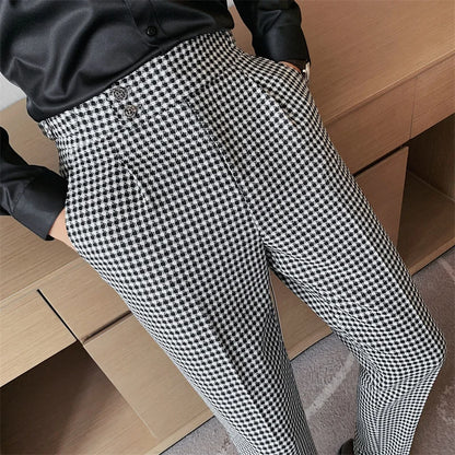 Slim Fit Dogtooth Adjustable Trousers 