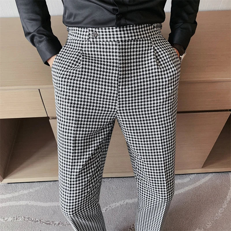 Slim Fit Dogtooth Adjustable Trousers 