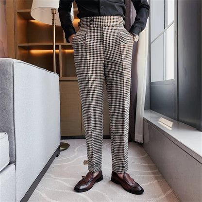 Slim Fit Dogtooth Adjustable Trousers 