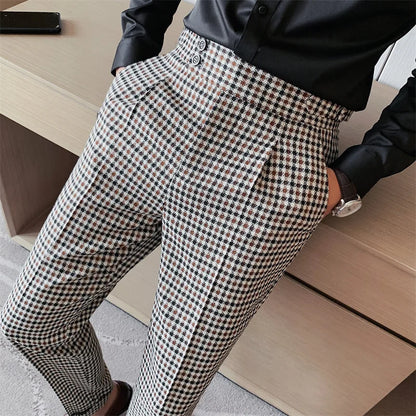 Slim Fit Dogtooth Adjustable Trousers 