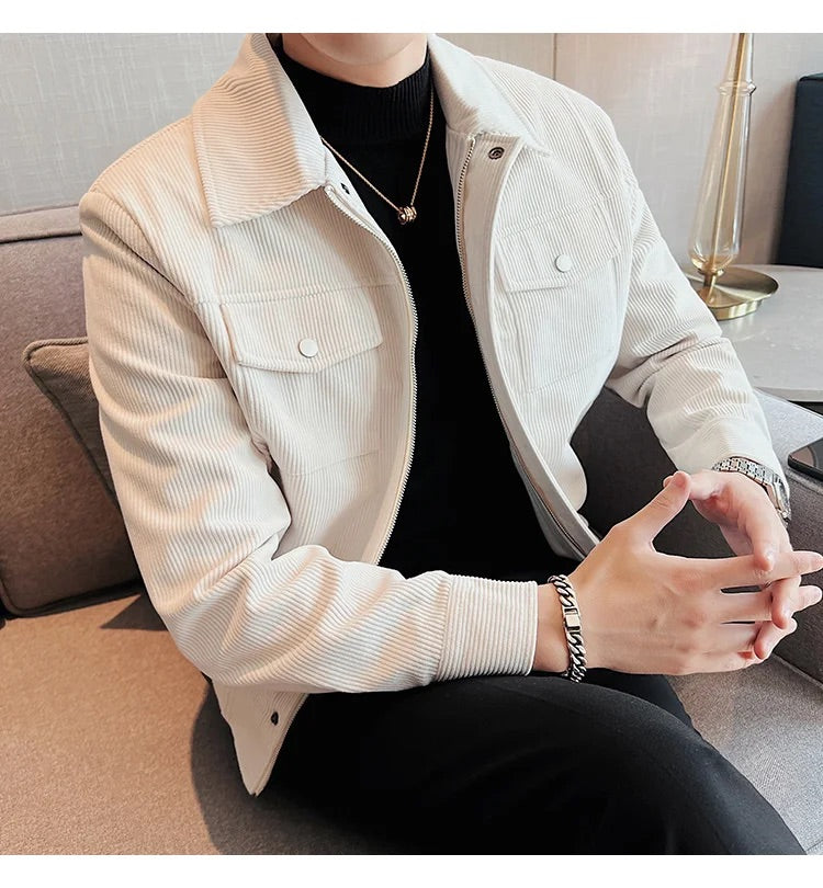 Slim Fit Corduroy Jacket in Off-White