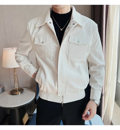 Slim Fit Corduroy Jacket in Off-White