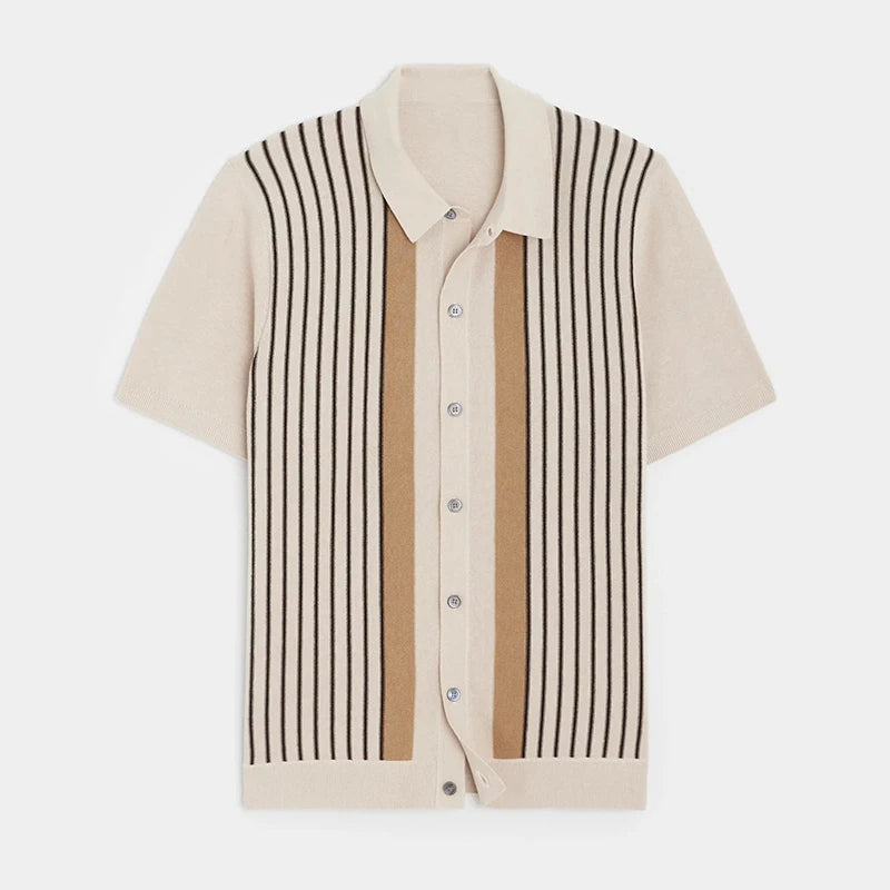 Striped Button-Down Short Sleeve Polo Shirt