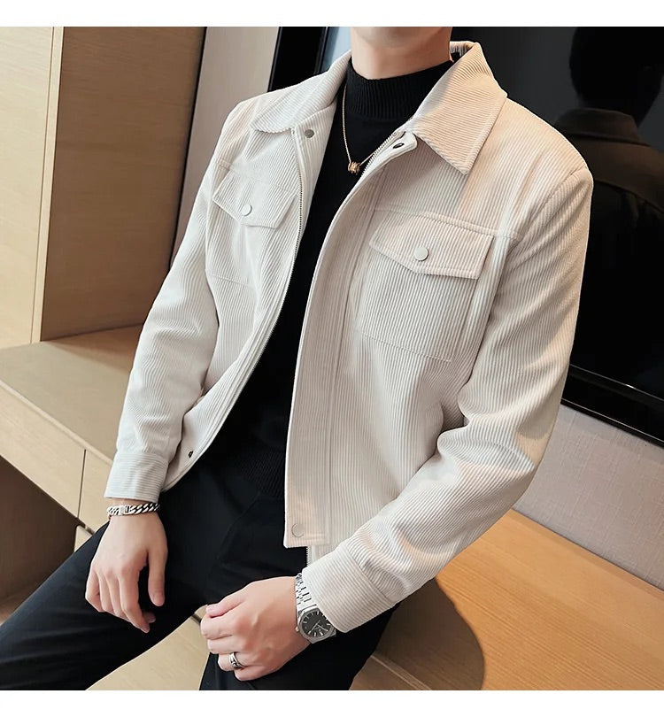 Slim Fit Corduroy Jacket in Off-White