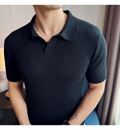 Buttonless Knit Polo Shirt - Black