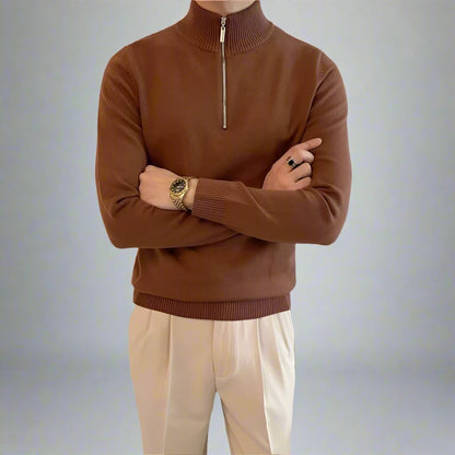 Half Zip Pullover Sweater in Brown