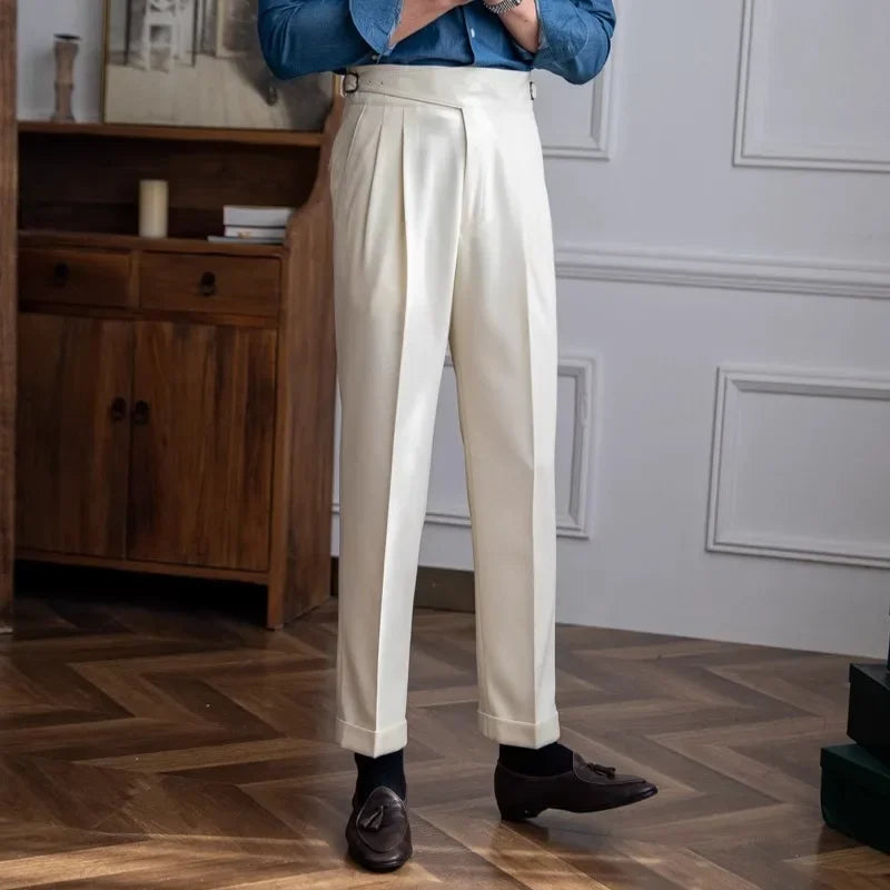 Italian Style Waisted Straight Leg Trousers 